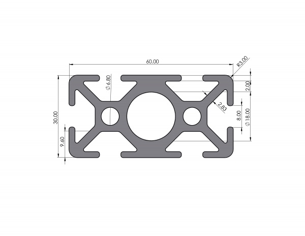 Aluminiumprofil 60x30 Nut 8 I-Typ